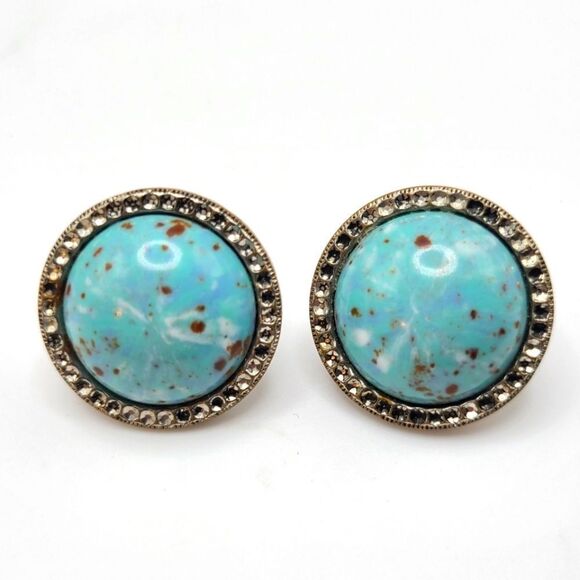 Vintage Screw Back Earrings,  Turquoise  silvertone - Picture 4 of 7